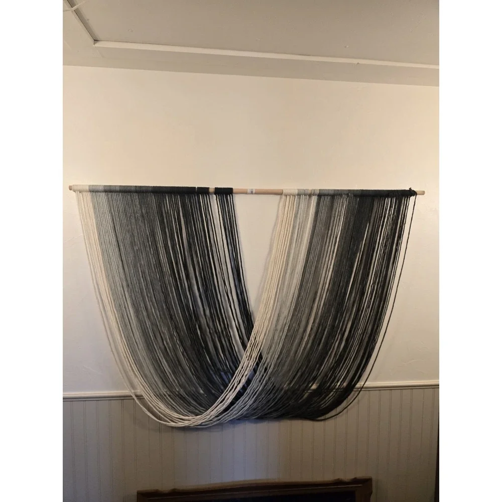 Flber Macrame Wall Hanging Large-Scale Dip-Dye Blue Bohemian Yarn Tapestry